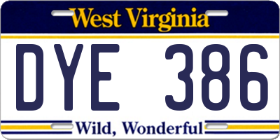 WV license plate DYE386