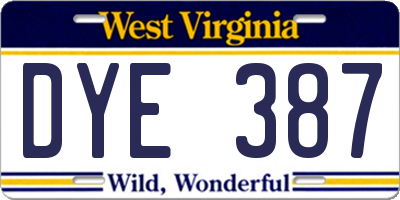 WV license plate DYE387