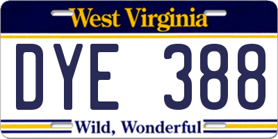 WV license plate DYE388