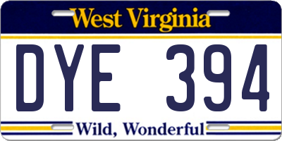 WV license plate DYE394