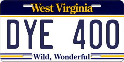 WV license plate DYE400