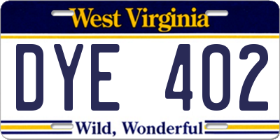 WV license plate DYE402