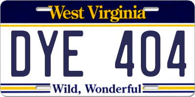 WV license plate DYE404