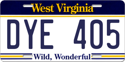 WV license plate DYE405