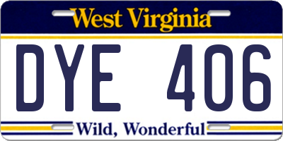 WV license plate DYE406