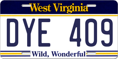 WV license plate DYE409