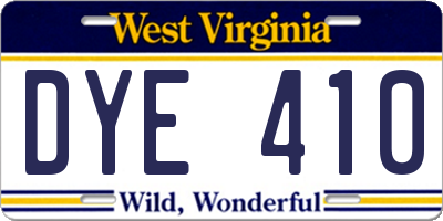 WV license plate DYE410
