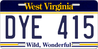 WV license plate DYE415