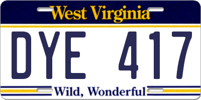 WV license plate DYE417