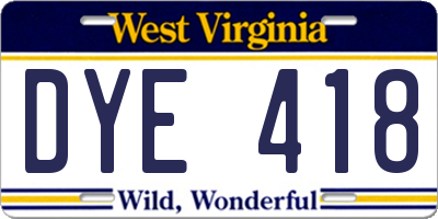 WV license plate DYE418