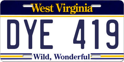 WV license plate DYE419