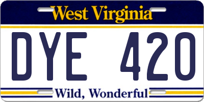 WV license plate DYE420