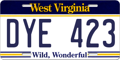 WV license plate DYE423
