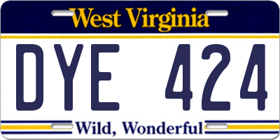 WV license plate DYE424