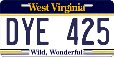 WV license plate DYE425