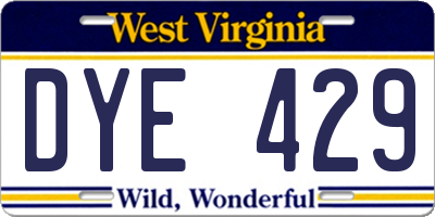 WV license plate DYE429