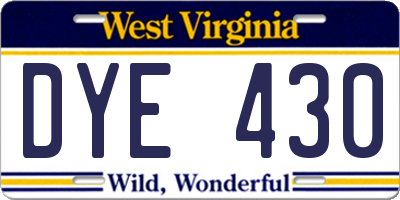 WV license plate DYE430