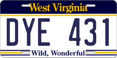 WV license plate DYE431