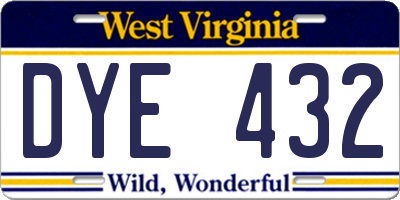 WV license plate DYE432