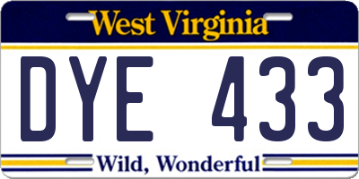 WV license plate DYE433