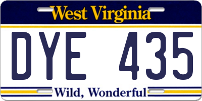 WV license plate DYE435