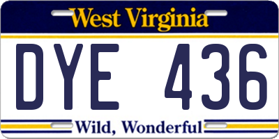 WV license plate DYE436