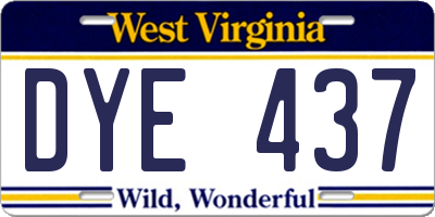 WV license plate DYE437