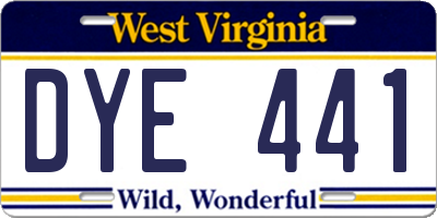 WV license plate DYE441