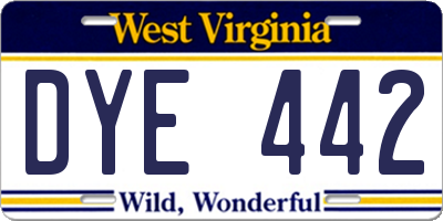 WV license plate DYE442