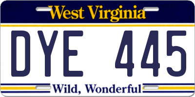 WV license plate DYE445