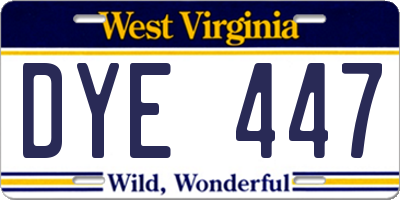 WV license plate DYE447