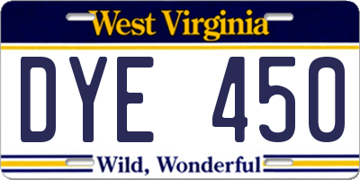 WV license plate DYE450