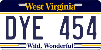 WV license plate DYE454