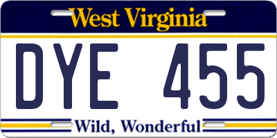 WV license plate DYE455