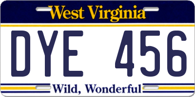 WV license plate DYE456