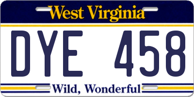 WV license plate DYE458