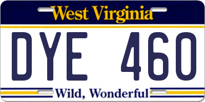 WV license plate DYE460