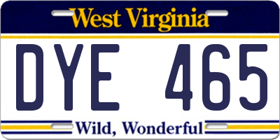 WV license plate DYE465