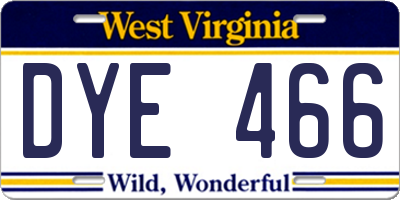 WV license plate DYE466