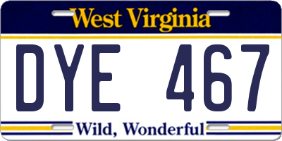 WV license plate DYE467