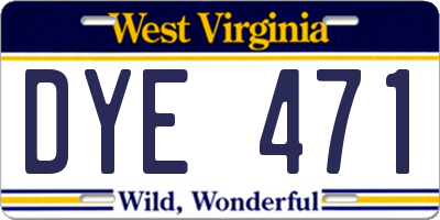 WV license plate DYE471