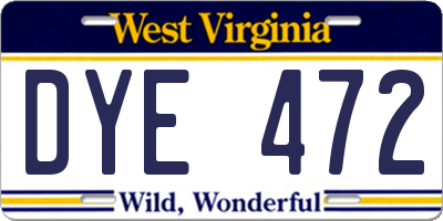 WV license plate DYE472