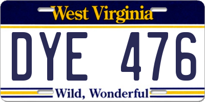 WV license plate DYE476