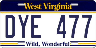WV license plate DYE477