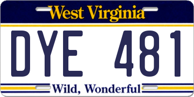 WV license plate DYE481