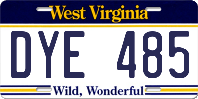 WV license plate DYE485