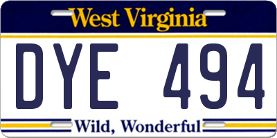 WV license plate DYE494