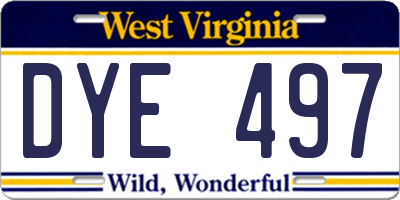 WV license plate DYE497