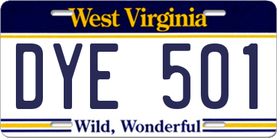 WV license plate DYE501