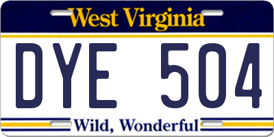WV license plate DYE504